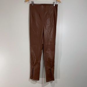 Bohme Tara Faux Leather Pants Brown High Rise Zipper Accent Ankle Womens M